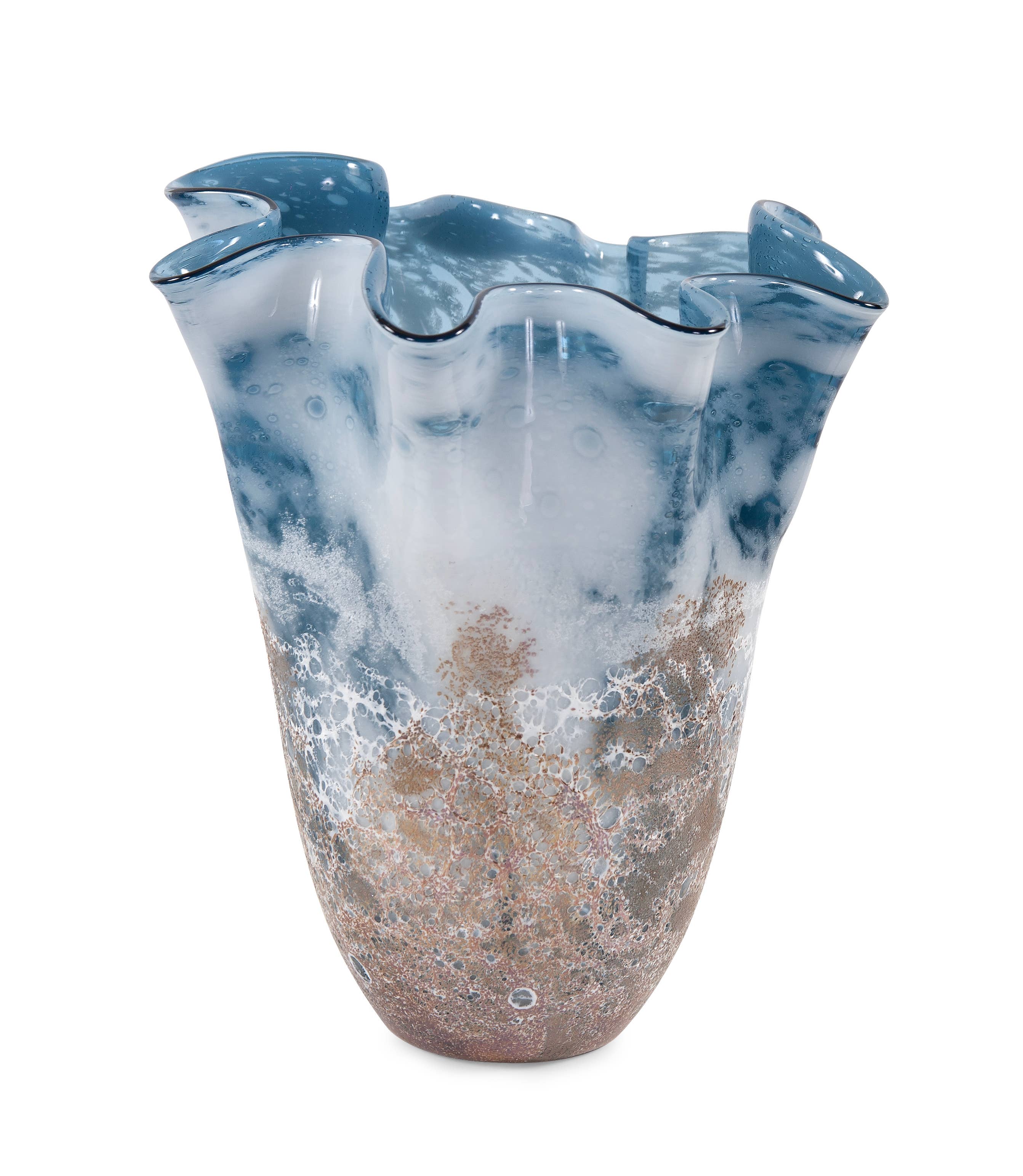 Howard Elliott on Faire - Wholesale Vase - Baltic Blue Ruffled Glass Vase, Small1
