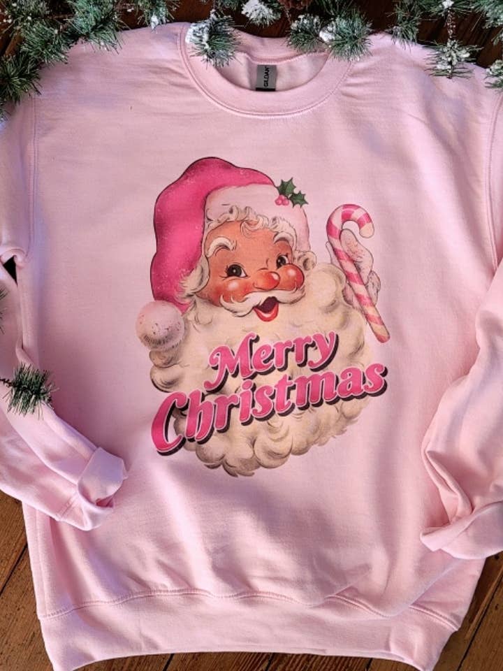 Felpa Santa Crew rosa per la vendita all'ingrosso da parte di Plain Apparel Tees