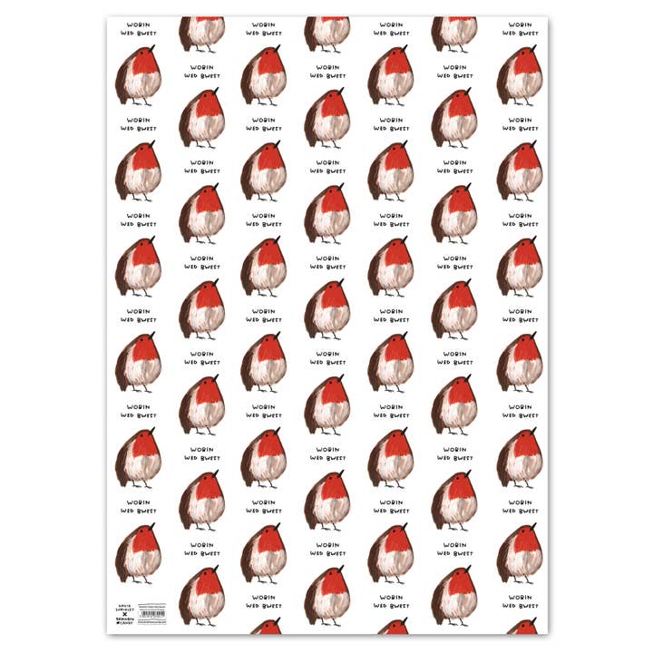 Roligt julpapper - Wobin Wed - Paket med 2 vikta ark för wholesale av David Shrigley x Brainbox Candy