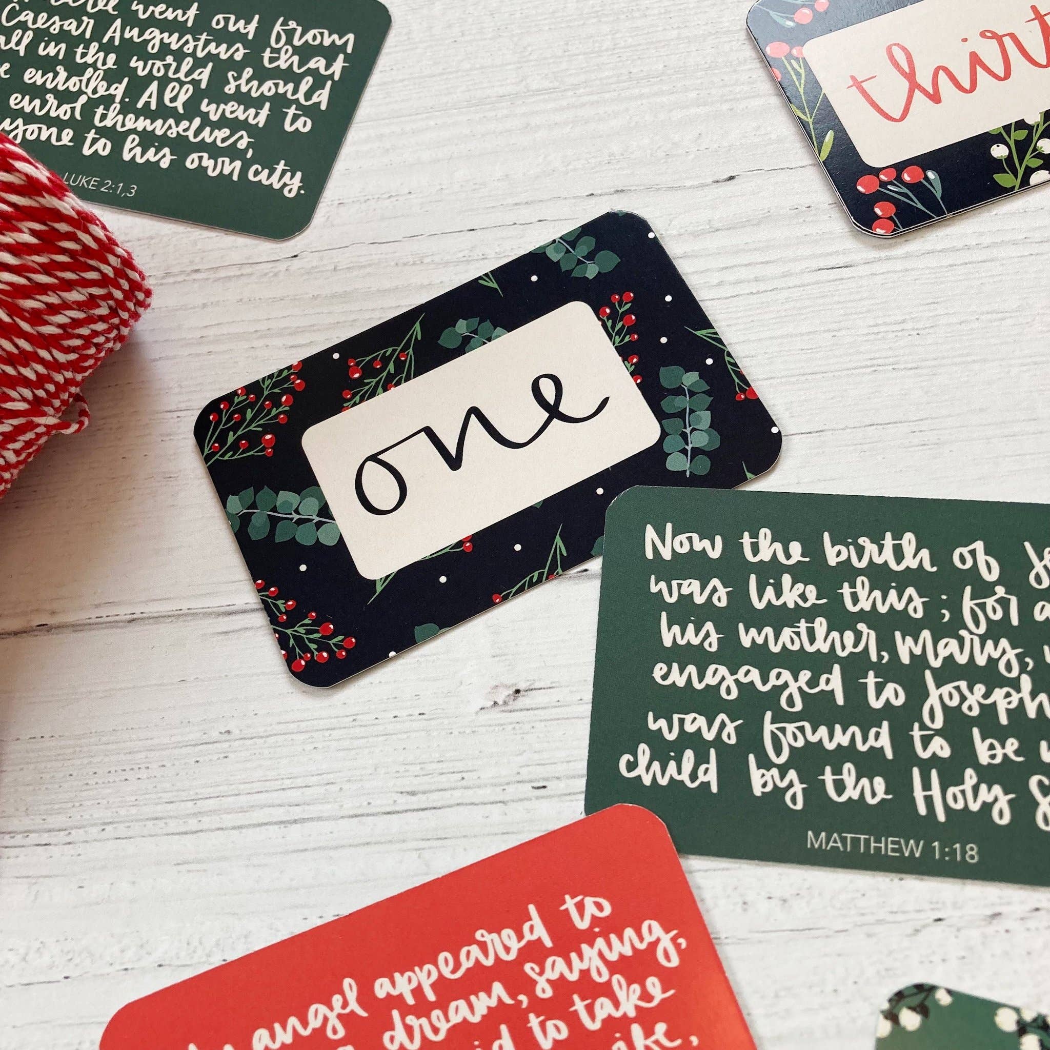 Hope and Ginger – wholesale Christmas card – Christmas Story in a tin - 24 hand lettered Scripture Cards1