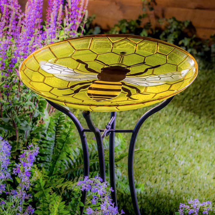 18" Glass Bird Bath, Bee for wholesale by Evergreen Enterprises