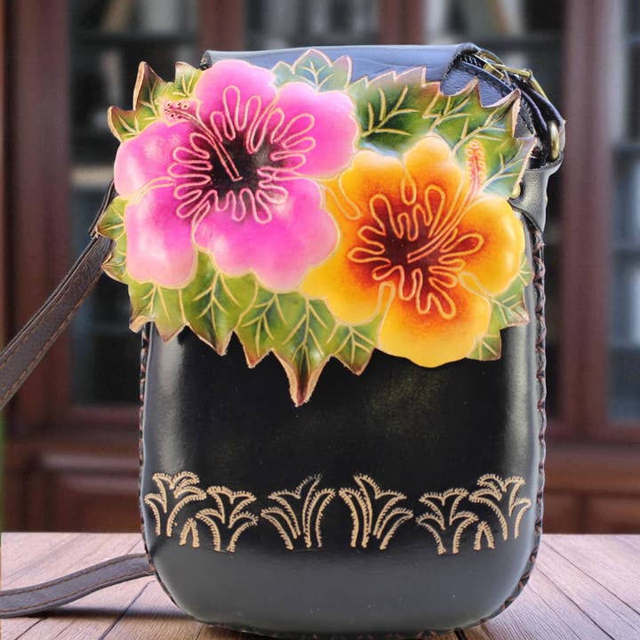 Sunflower Handmade leather inc - Vendita all'ingrosso Tracolla - Donna - Borsa a tracolla in pelle a forma di fiore borsa per telefono4