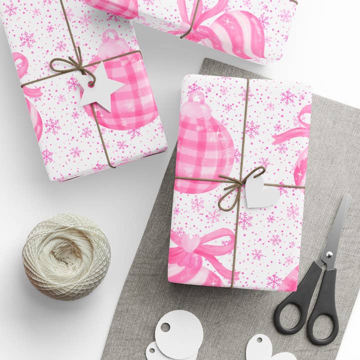 Pink Holiday Ornaments Gift Wrap – Cute Christmas Wrapping Paper for wholesale by Happythings76