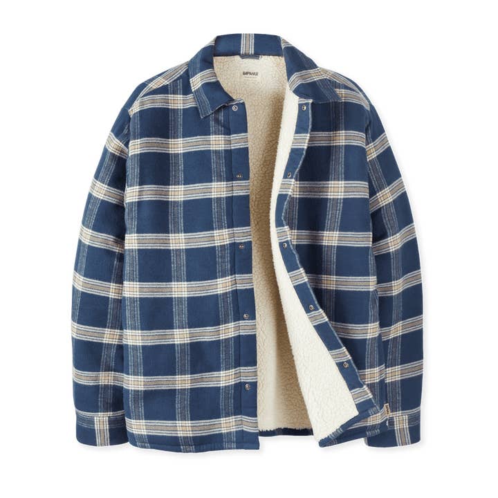 Deep Sea Plaid Ridge Sherpa Lined Flannel Jacket for wholesale on Faire8