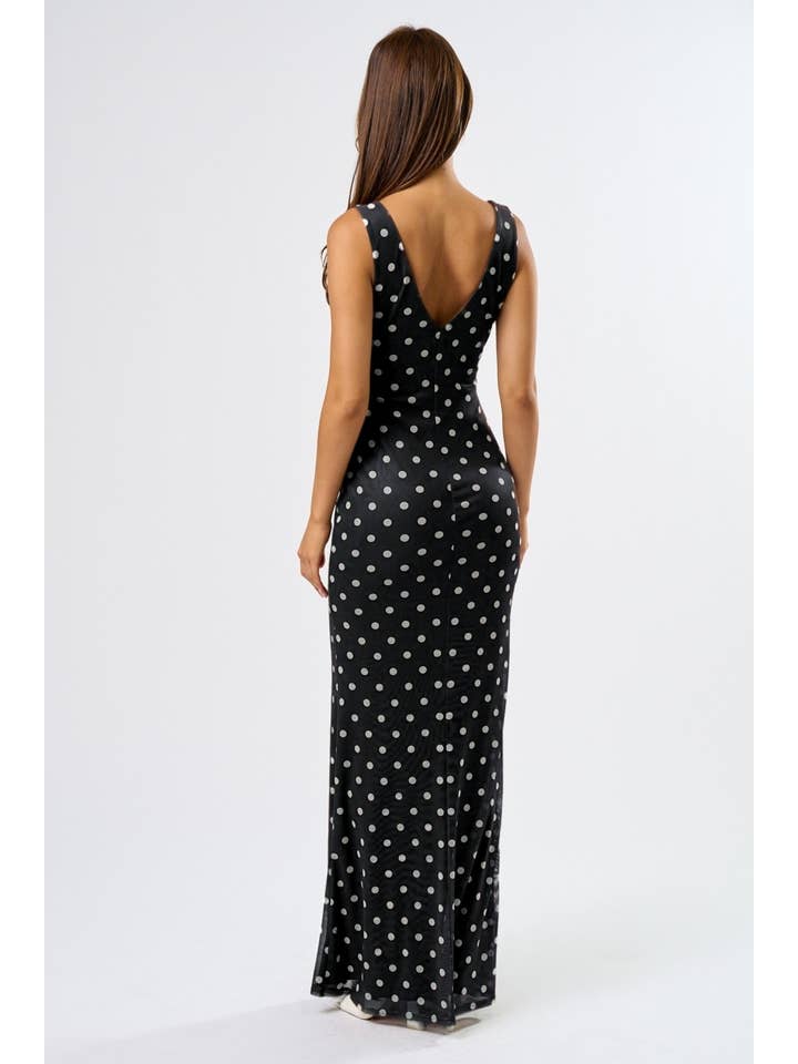 Blue Blush - Wholesale Dress - Women's - Chic Mesh Polka Dot Maxi Dress7