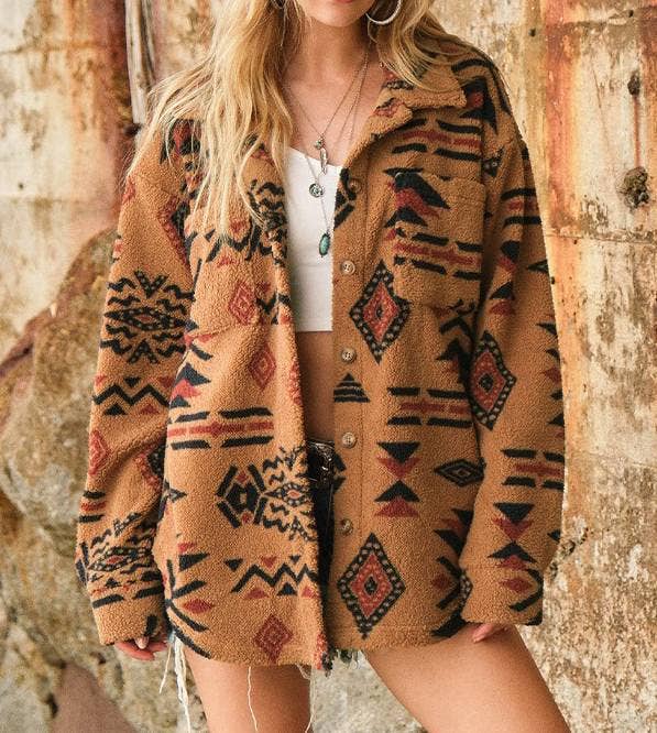 Camel Vintage Plush Lapel Long-Sleeved Jacket for wholesale on Faire0