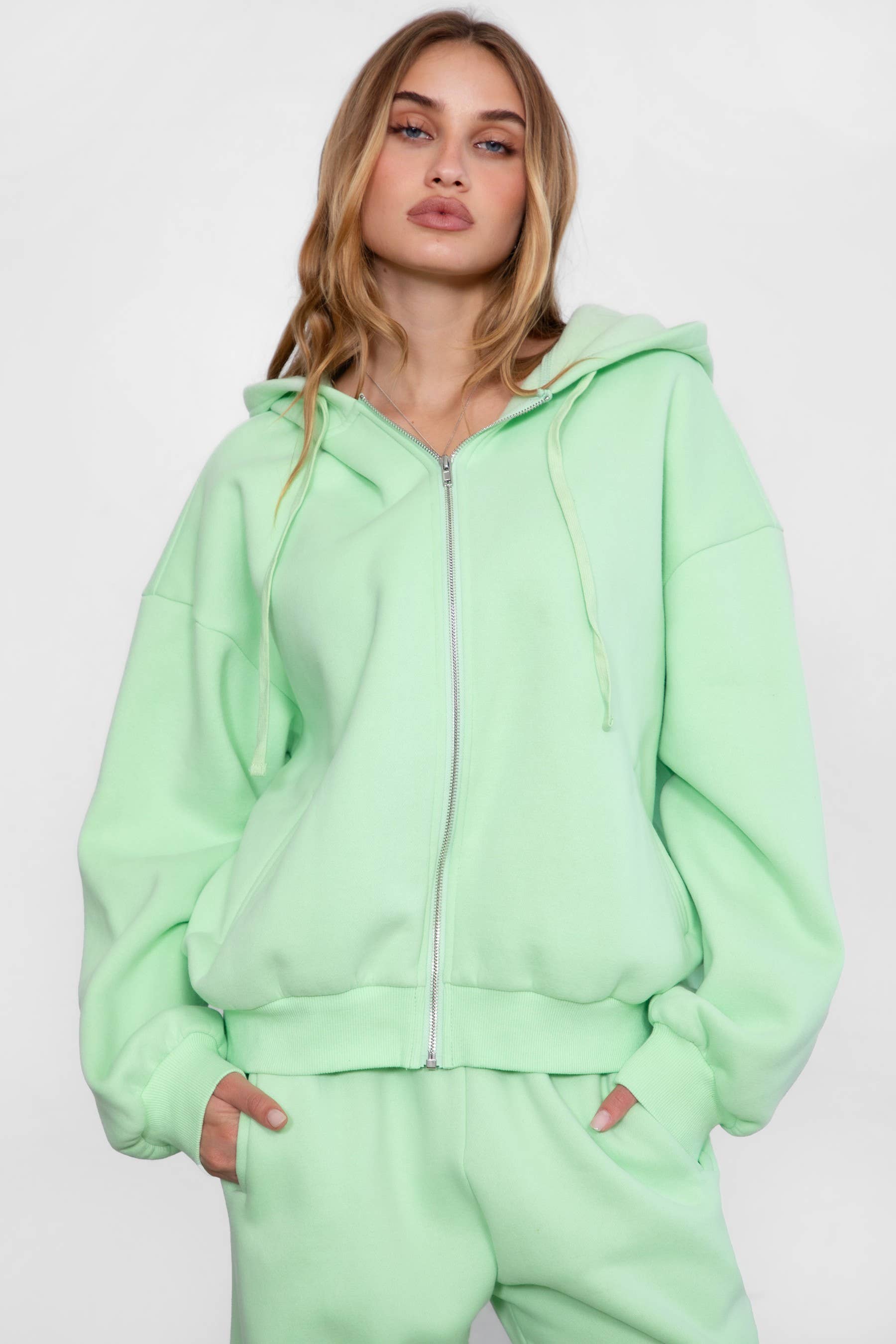 TICTOC - Wholesale Hoodie - Women's - UNIVERSITY Plush Fleece Loose Fit Zip Up Hoodie With Pockets32