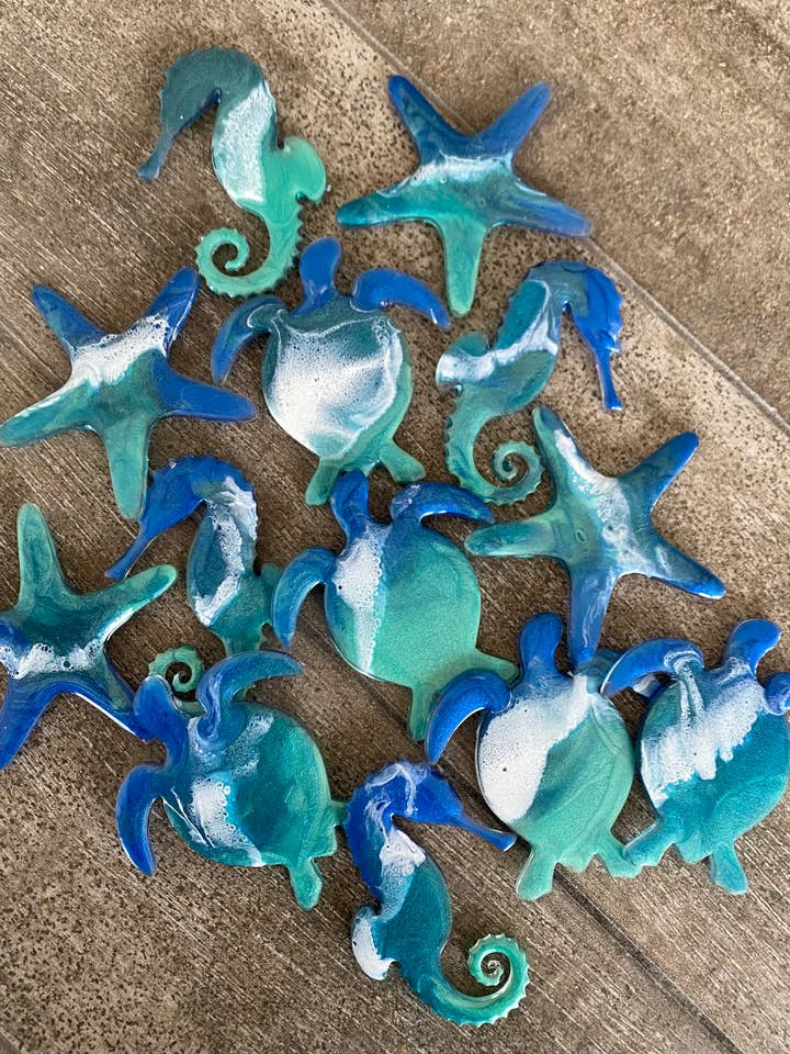 Aimant côtier - Hippocampe, Tortue de mer, Crabe, Étoile de mer pour la vente par Sea Dreams Coastal Art