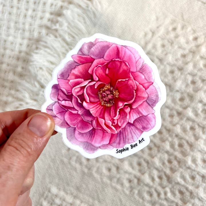 Adesivo in vinile con fiore di peonia, 7,6 x 7,6 cm per la vendita all'ingrosso da parte di Sophie Bee Art