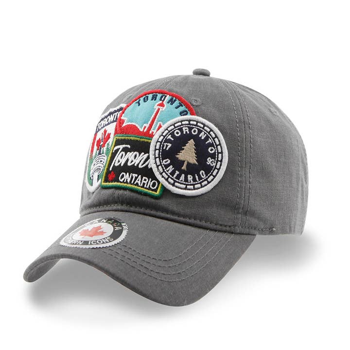 Toronto Multi Patches washed canvas Cap for wholesale by Northern Icons Canada