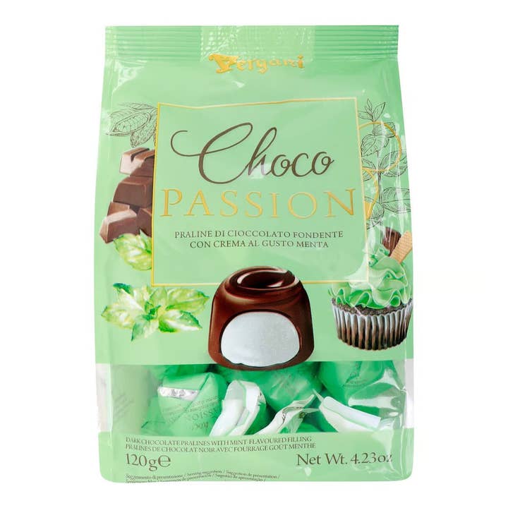 Global Bite Co - Wholesale Chocolate Covered Sweets - Vergani Choco Passion Dark Chocolate Pralines w/ Mint 120g (Italy)