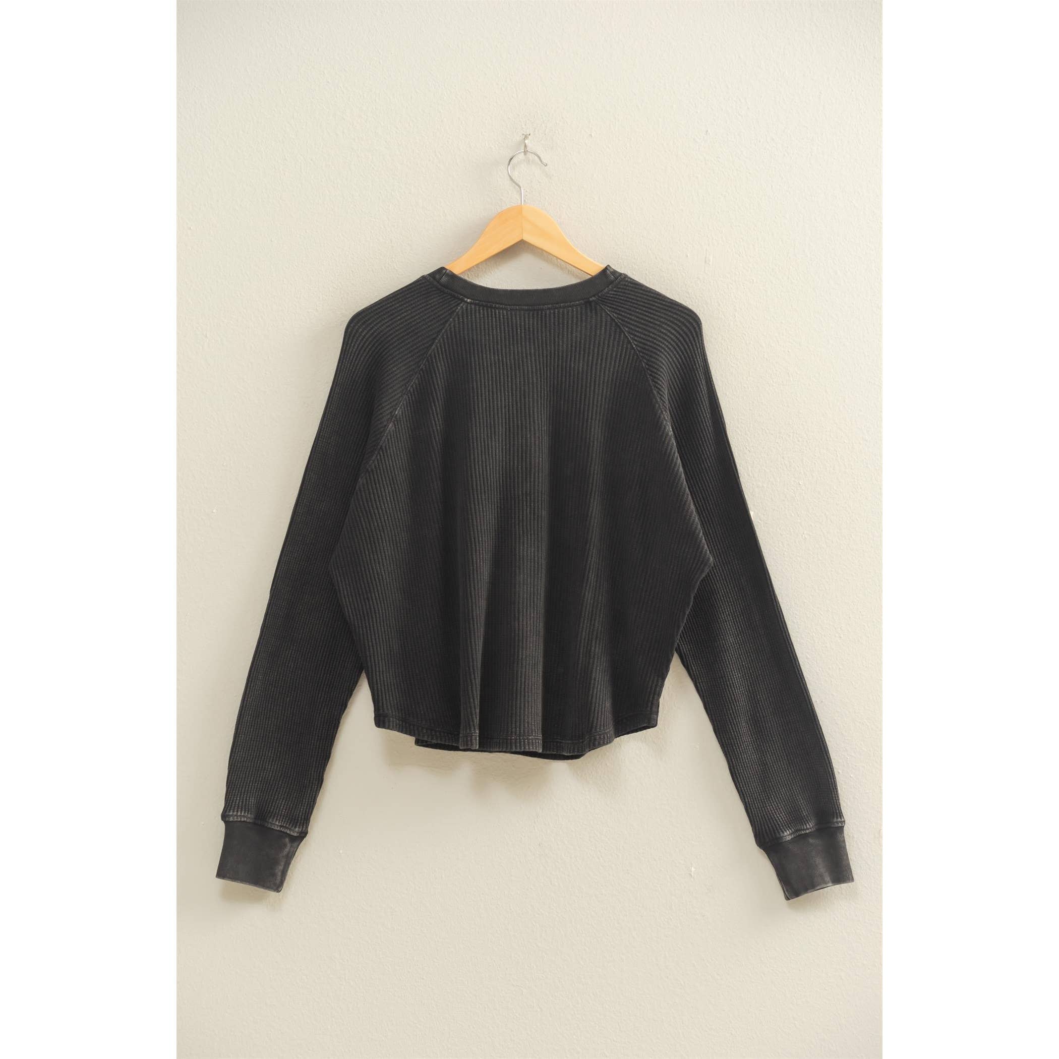 Double Zero - Wholesale Sweatshirt - Women's - Mineral Washed Henley Waffle Raglan Sleeve Top12
