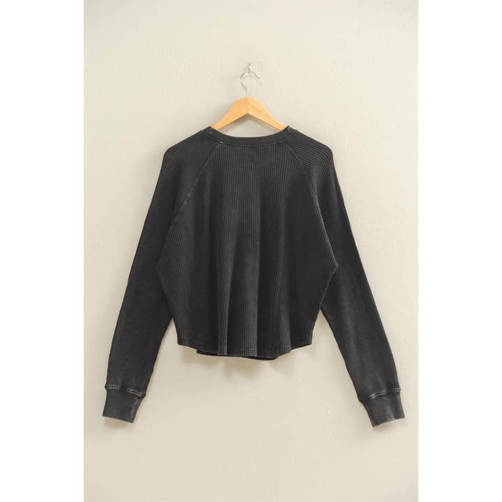 Double Zero - Wholesale Sweatshirt - Dames - Mineraalgewassen Henley Wafel Raglanmouw Top8