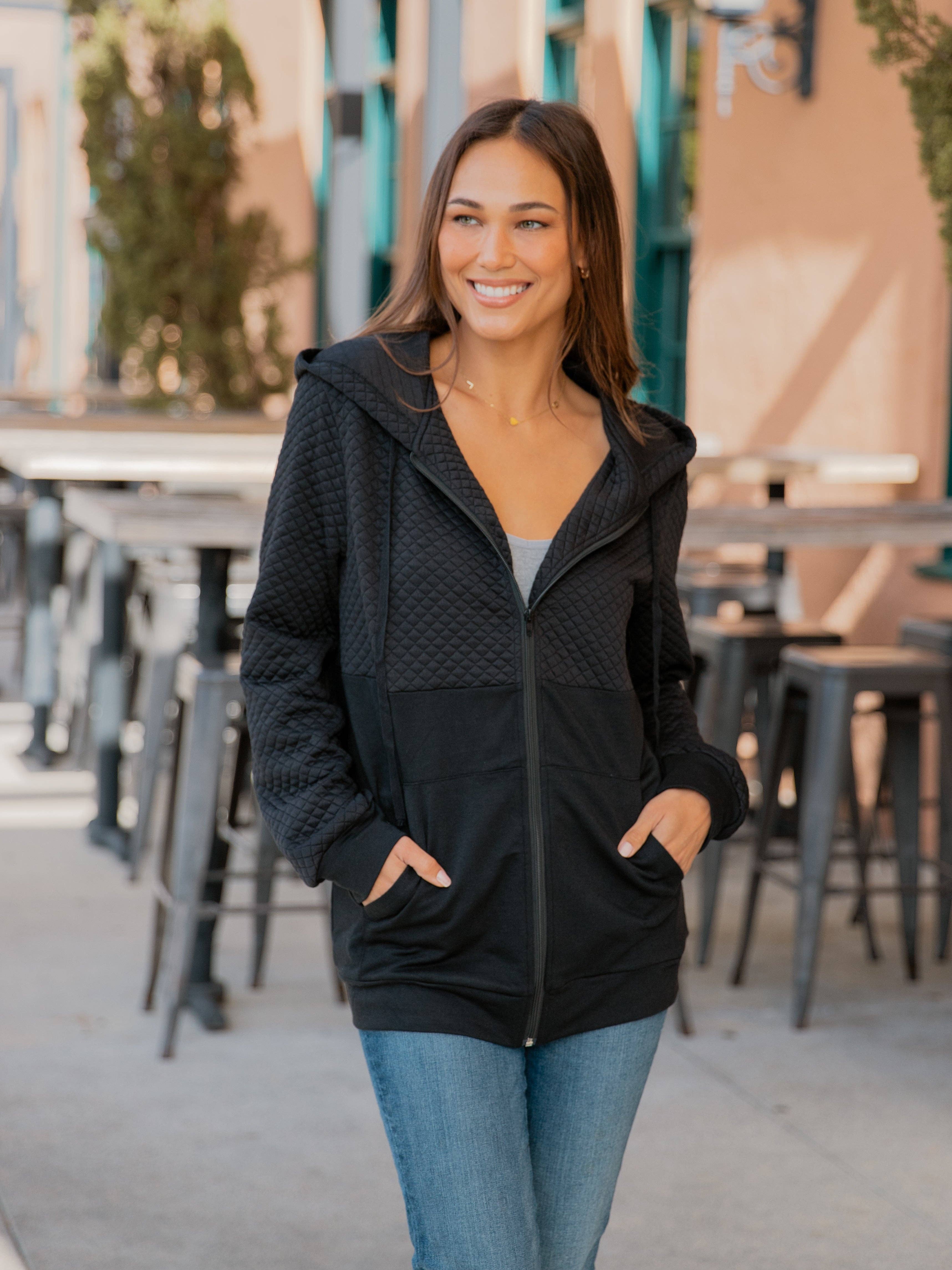 Tickled Teal - Wholesale Hoodie - Women's - Contrast Quilted Zip Up Hoodie16