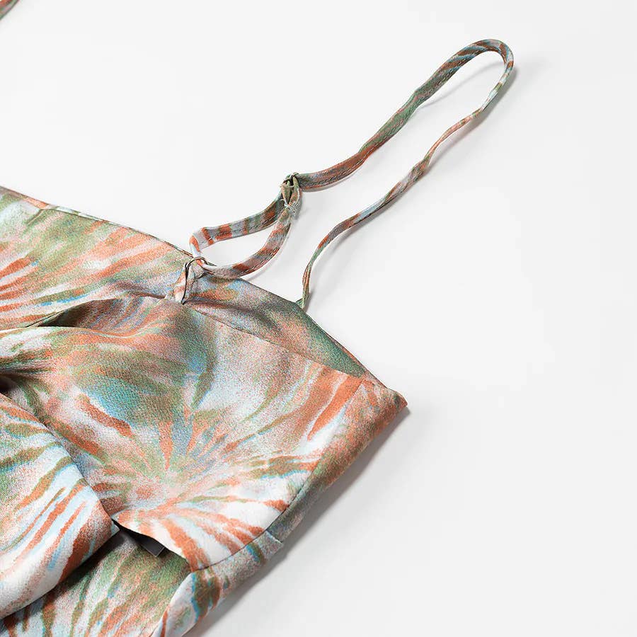 Rosa Clothing - Wholesale Camisole - Women's - Silk Vintage Print Backless Lace-Up Cropped Camisole Top16