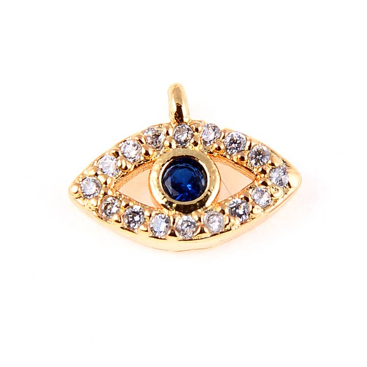 Beads Creation - Wholesale Individual Charm/Pendant - Black CZ & Sapphire CZ Micro Pave Evil Eye Charm Pendant