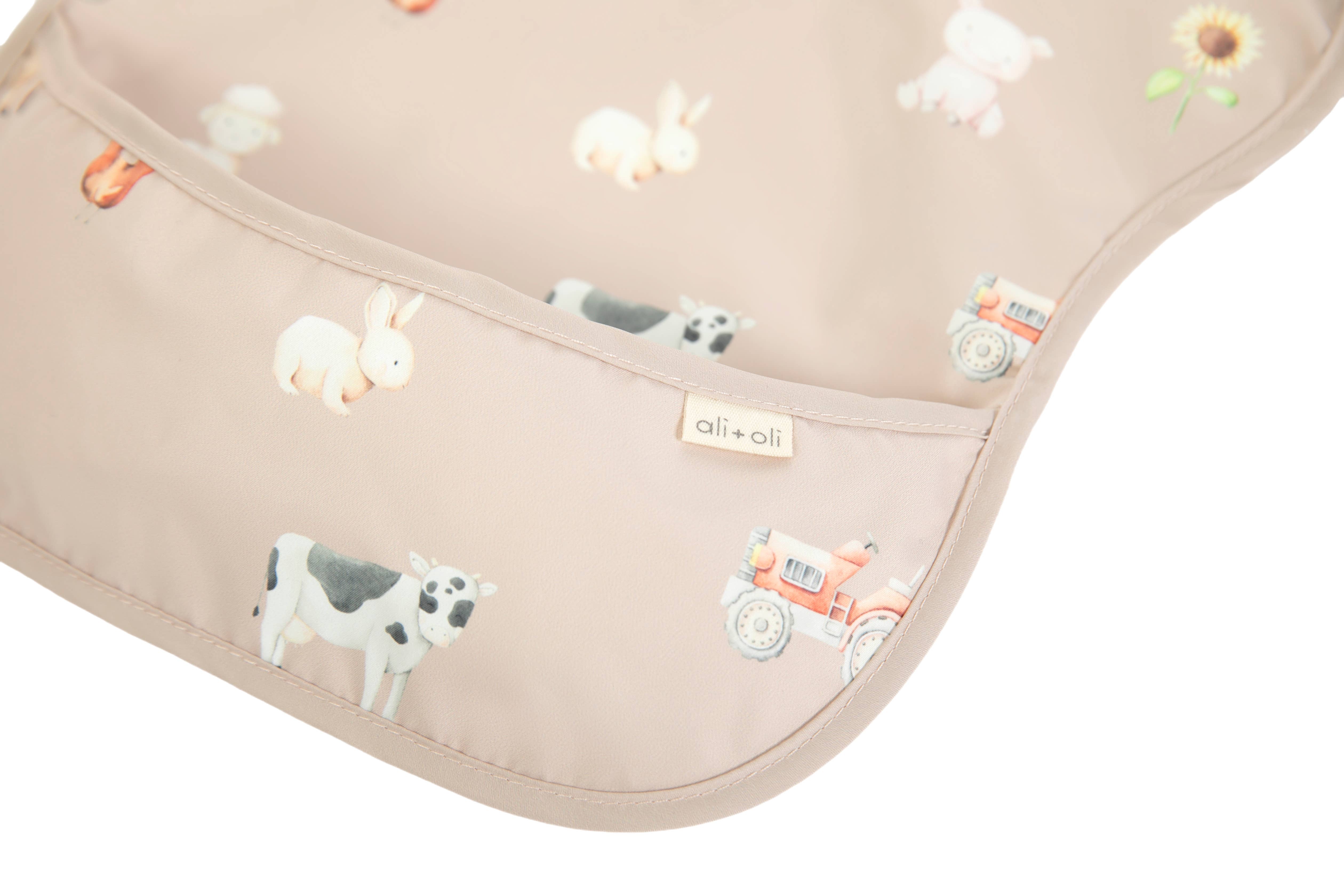 Ali+Oli – Babete para bebé – Bebé por atacado – Conjunto de 3 babadores sem mangas para bebê e criança pequena com bolso (animais)3