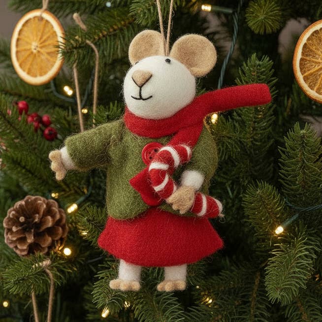 Handmade Felt Biodegradable Christmas Mouse Tree Hanging for wholesale by Felt So Good