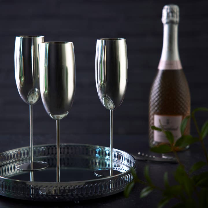 Oak & Steel - Wholesale Champagne Flute - 4 Silver Champagne Flutes