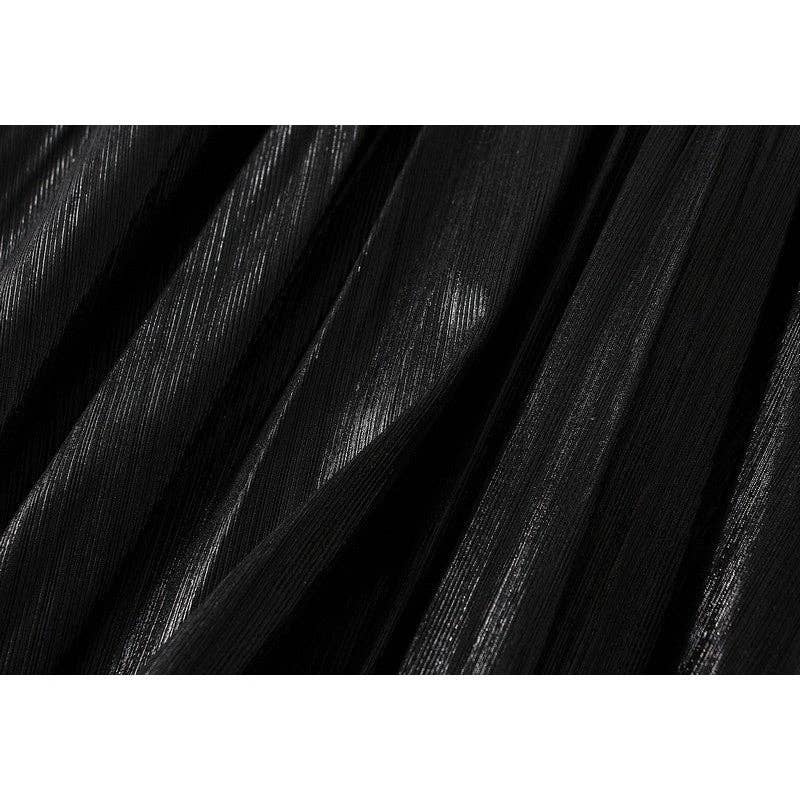 UZ Wholesale Store - Vente Jupe – femme - Jupe trapèze plissée métallique avec taille élastique de couleur unie3