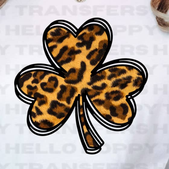 Cheetah Clover St. Patrick's Day DTF-transfer in kleur voor wholesale door Hello Poppy Transfers