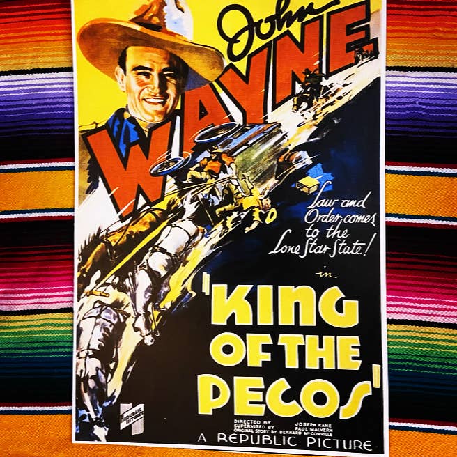 Póster de película vintage "El rey del Pecos" de John Wayne para venta al por mayor de Red Dirt Ranch Clothing Company