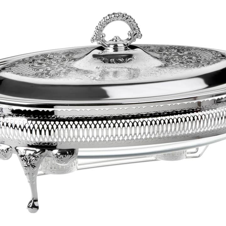 Corbell Silver - Wholesale Kitchen Utensil Set - Queen Anne Large Oval Casserole Warmer 7 7/8"h x 10 1/2"w x 16"l English Silver Plate (Tarnish Resistant). SKU #: 0/6284.