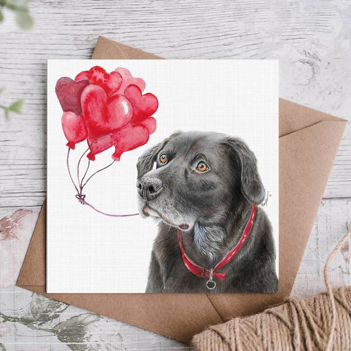Biglietto di San Valentino Black Labrador per la vendita all'ingrosso da parte di Cloud Jellybean Art