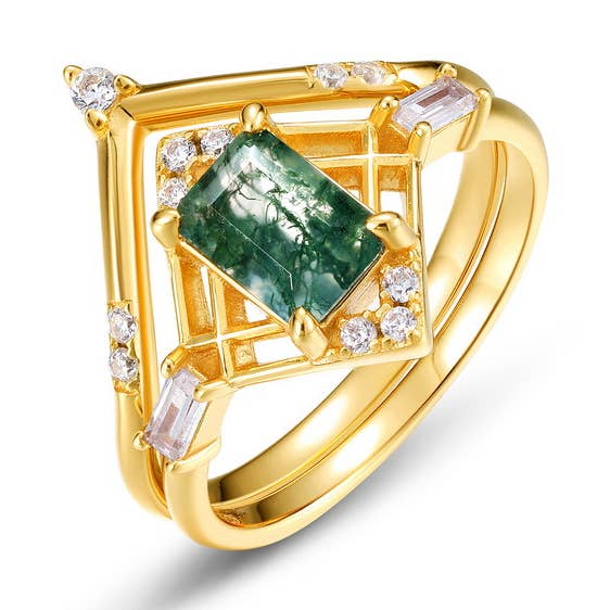 925 Sterling Silver Natural Water Grass Agate Stacking Ring for wholesale by Gioiellin - S925 Silver Jewelry