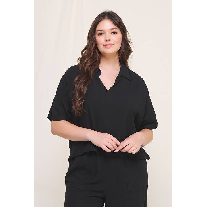 Chemise Dolman courte en lin mélangé grande taille pour la vente par Allie Rose