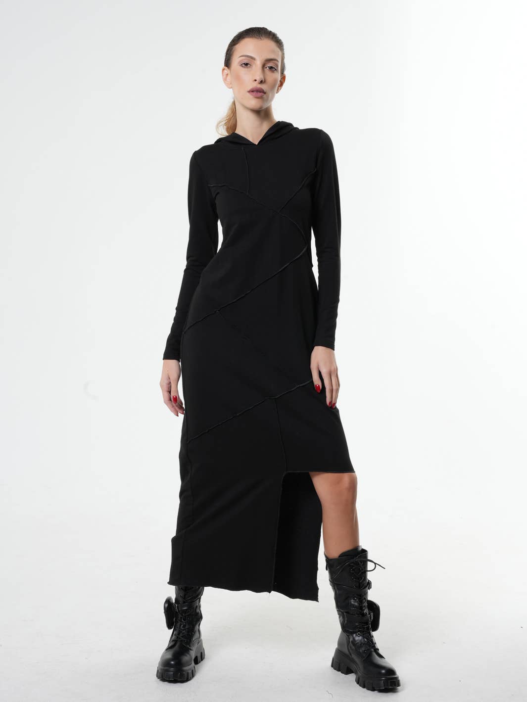 Metamorphoza - Wholesale Dress - Women's - Asymmetric Hooded Black Dress