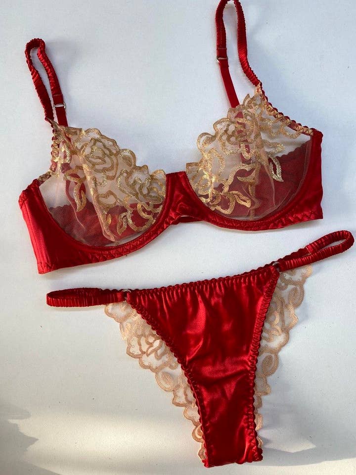 Angie's Showroom - Wholesale Lingerie Set - Women's - Clarissa Red and Gold Lingerie set (bra and panty)2