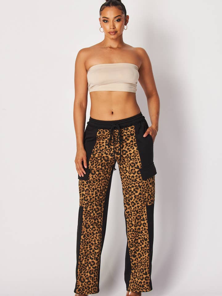 Angelina Denim Mix Leopard Print Straight Pants (HDP32959) for wholesale on Faire3