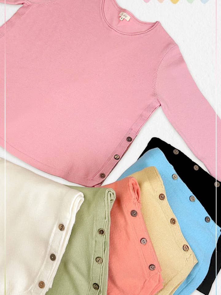 MDS3601-Top in Maglia Elasticizzata con Orlo Arrotolato Super Morbido e Bottoni Laterali per la vendita all'ingrosso da parte di La Miel