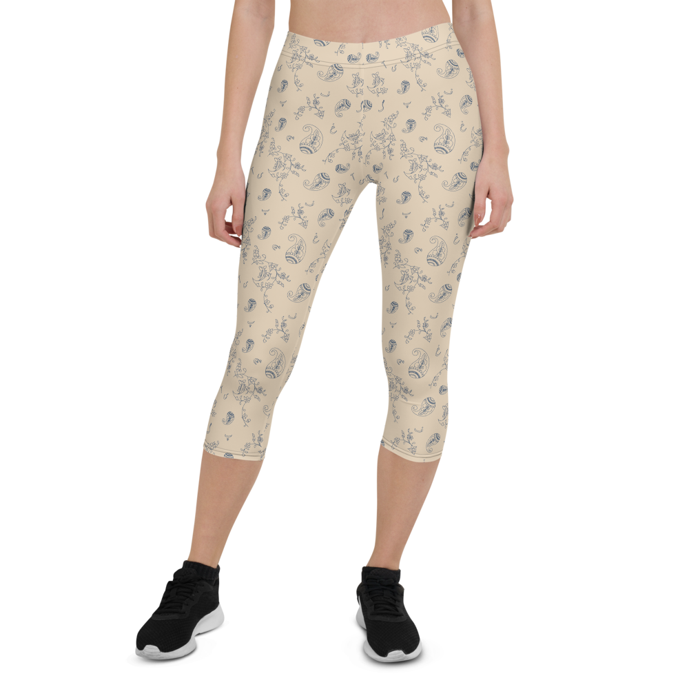 Ara - Wholesale Athletic/Lounge Leggings - Women's - Capri Cream Paisley-design Leggings3