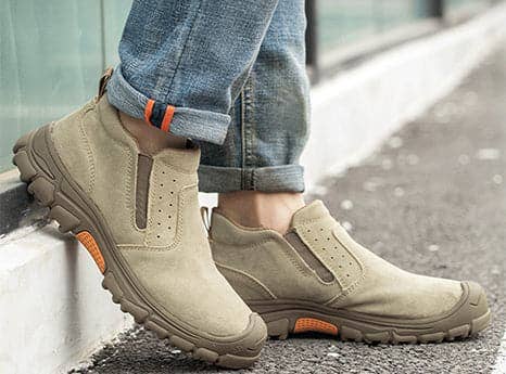 Kaki Chaussures de travail de sécurité à enfiler à bout en acier résistant aux perforations FitVille pour hommes en vente sur Faire14