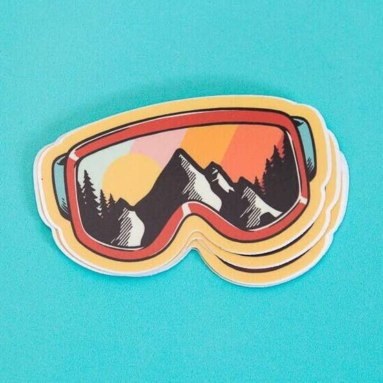 Mountain Ski Goggles Adventure Vinyl Decal RED for wholesale by Golden Mountain