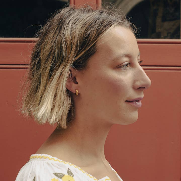 Nordic Muse - Wholesale Huggie Earrings - Gold Small Ridge Huggie Hoop, Waterproof1