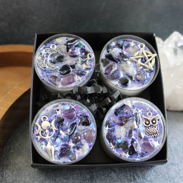Moondust and Raven – Engroshandel Fyrfadslys – Nyx Tealight Krystallys, Gudinde Rituallys