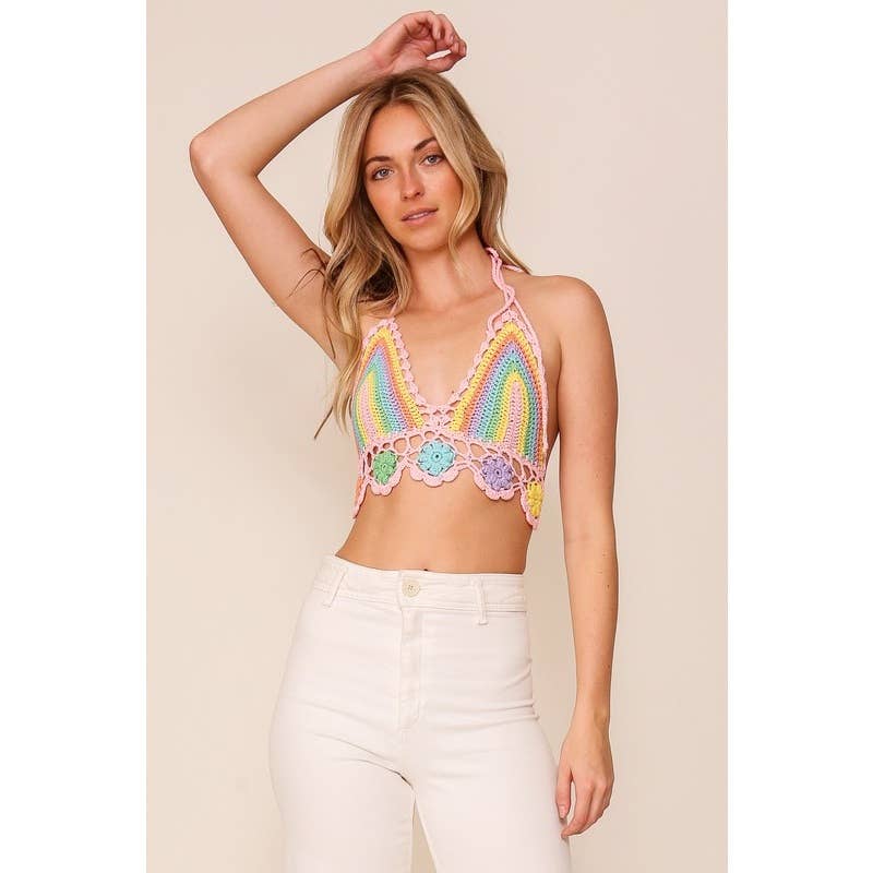 Combo rosa Top de crochet com flor arco-íris para venda a revendedores na Faire1