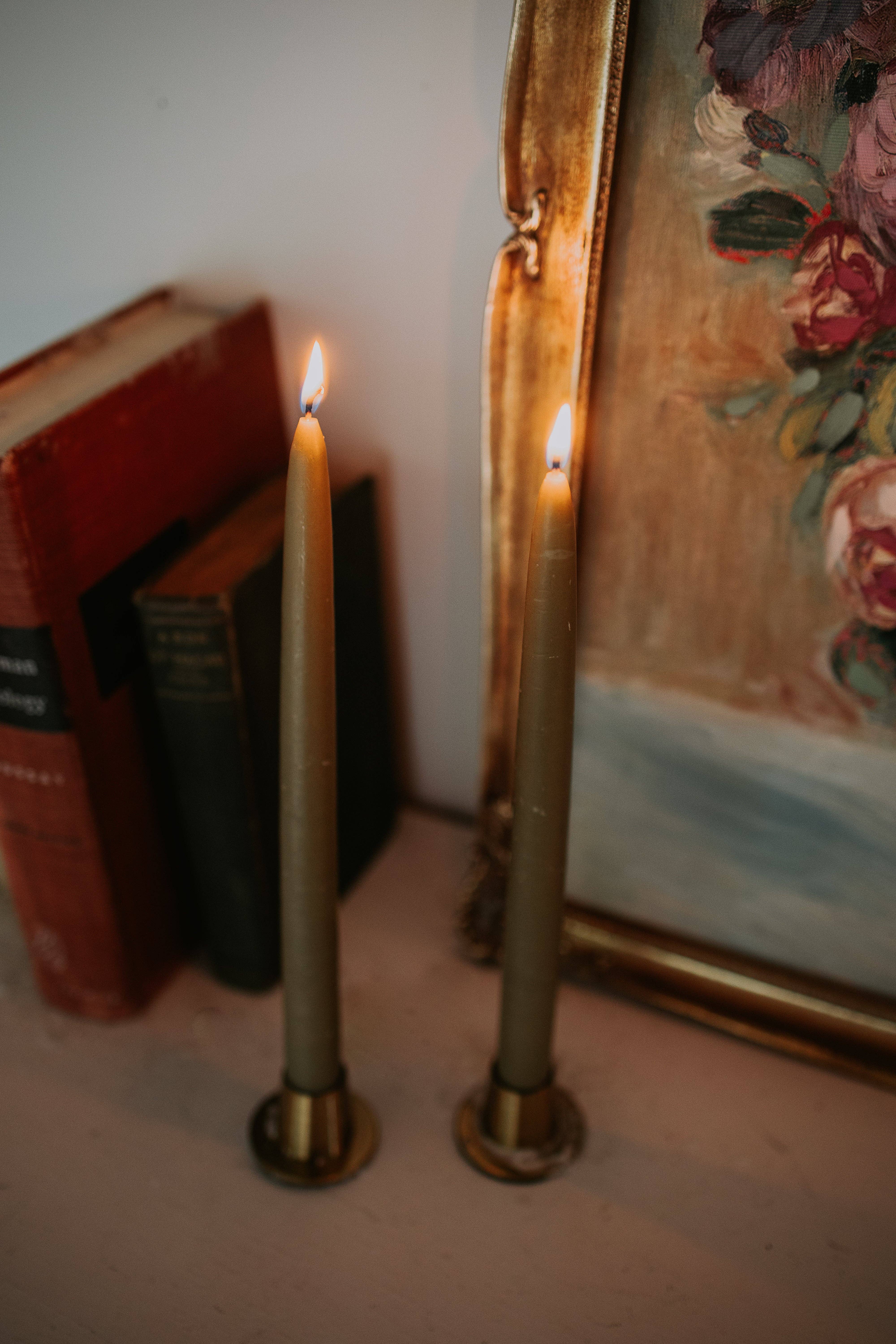 Wild Hive Apiary - Wholesale Tapered Candle/Candlestick - Moss green hand dipped tapers2