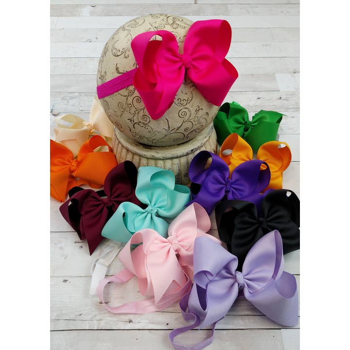 The Hair Bow Company - Wholesale Hair Bow - Kids - Classic Grosgrain Hair Bow - Satin Headband - 4.5"