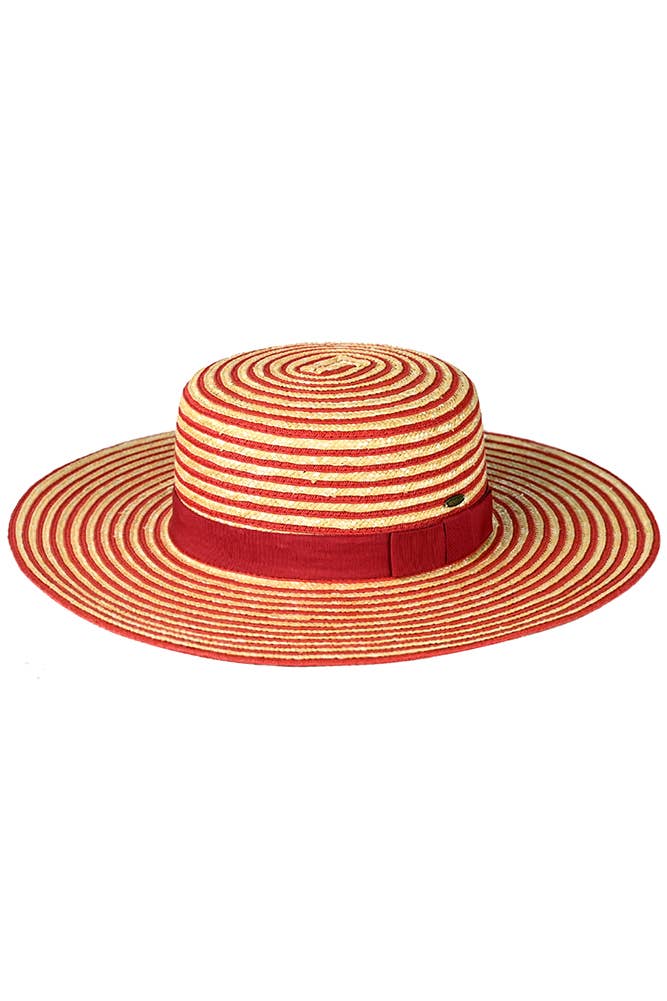 Hana - Wholesale Straw Hat - Women's - C.C Stripe Pattern Straw Boater Sun Hat6