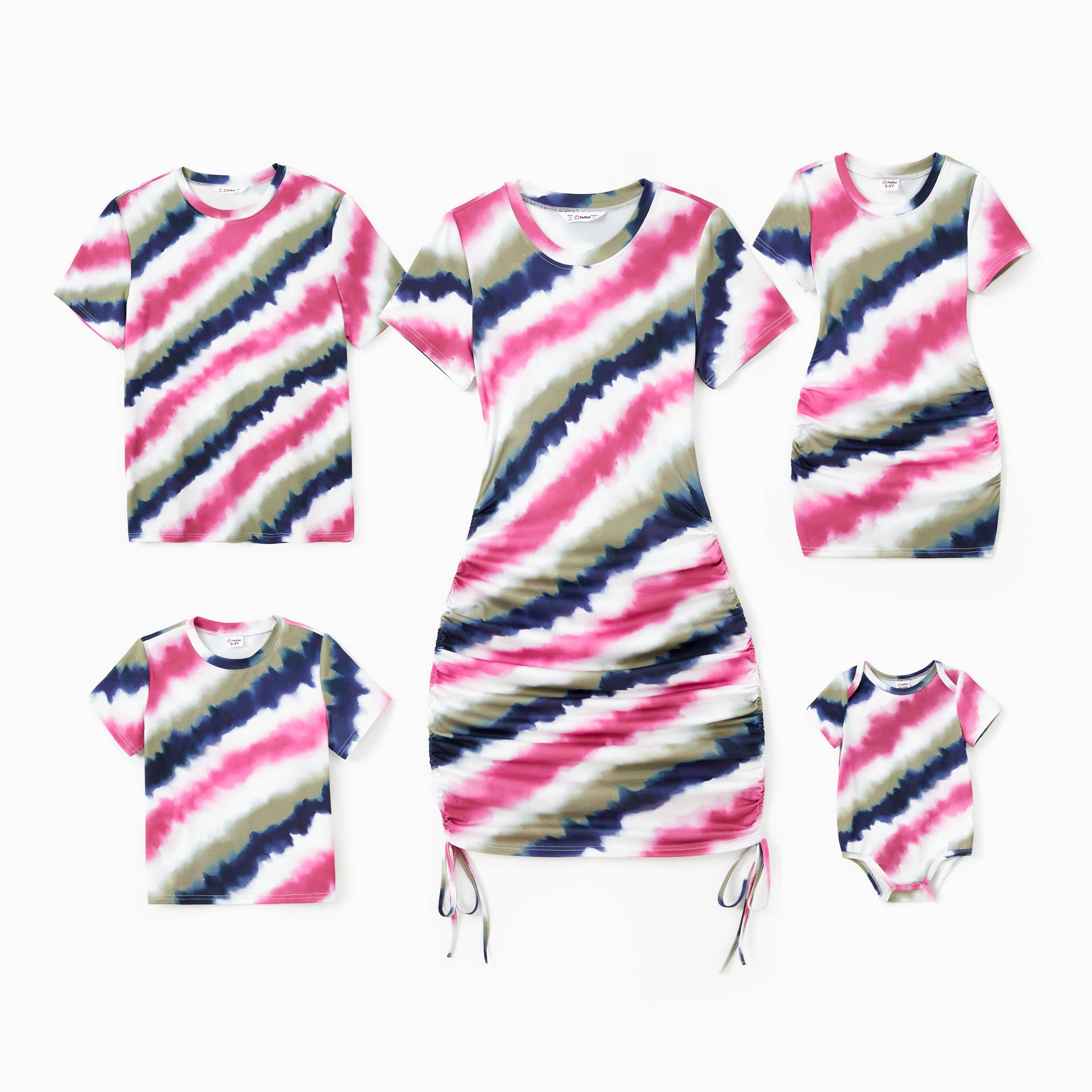 Multi color Family Matching Tie-Dye Diagonal Striped Tee or Dress for wholesale on Faire5
