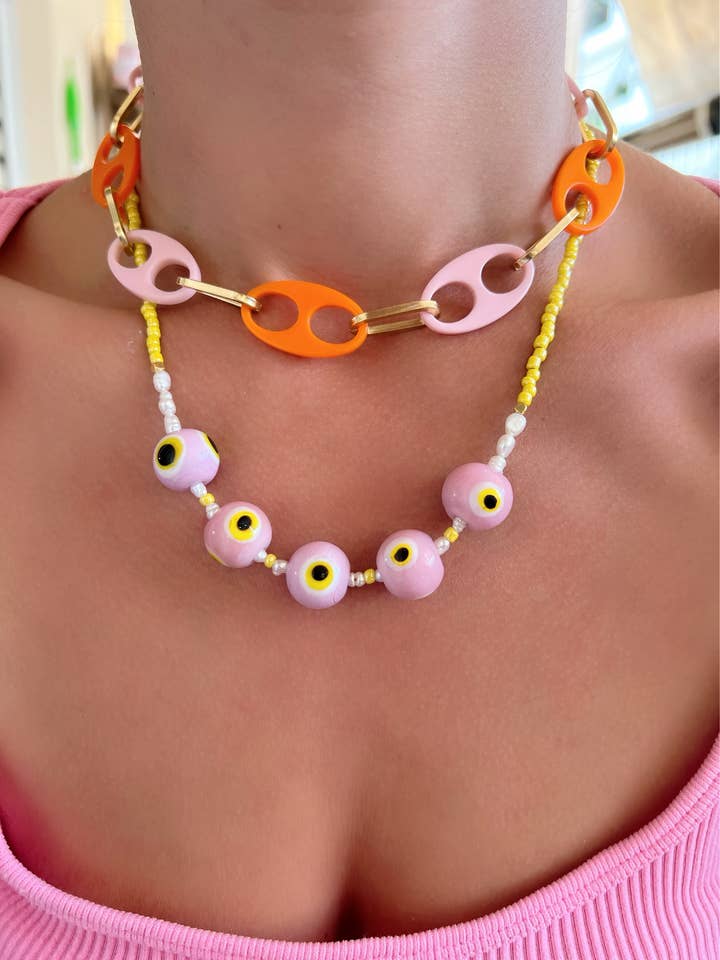 Colorful Can Soda Necklace, Summer Beaded Necklace, Evil Eye for wholesale by Christina Christi