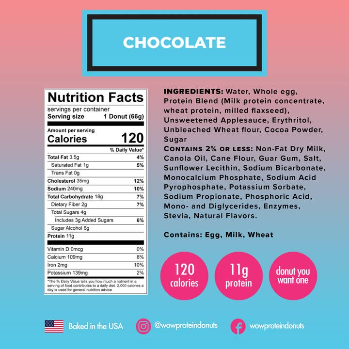 Wow! Protein Donuts - Wholesale Snack Bar - Wow! Protein Donuts: Low Calorie, (Chocolate - 6 Pack)