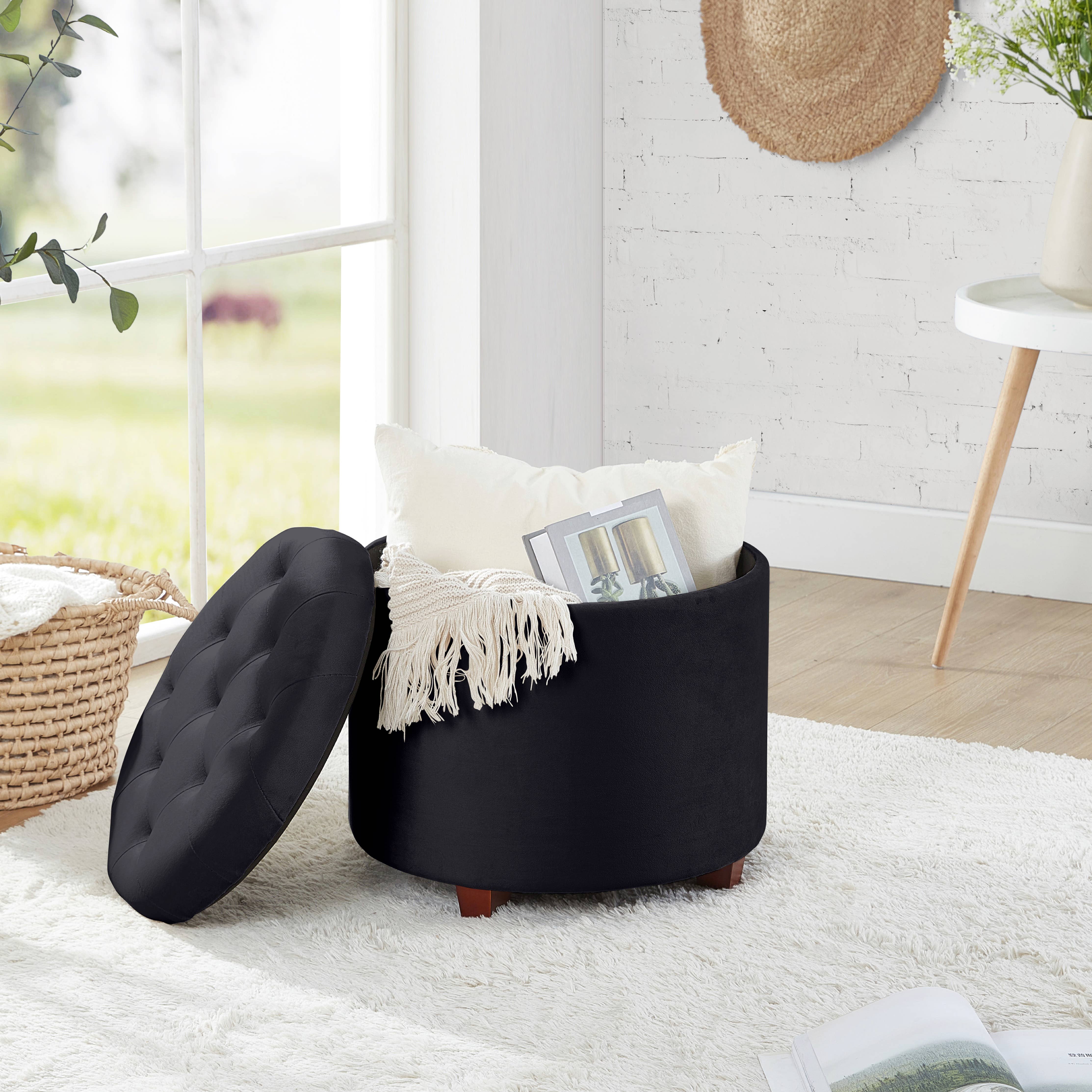 Ornavo Home - Vente Repose-pieds - Pouf coffre rond capitonné Donovan2