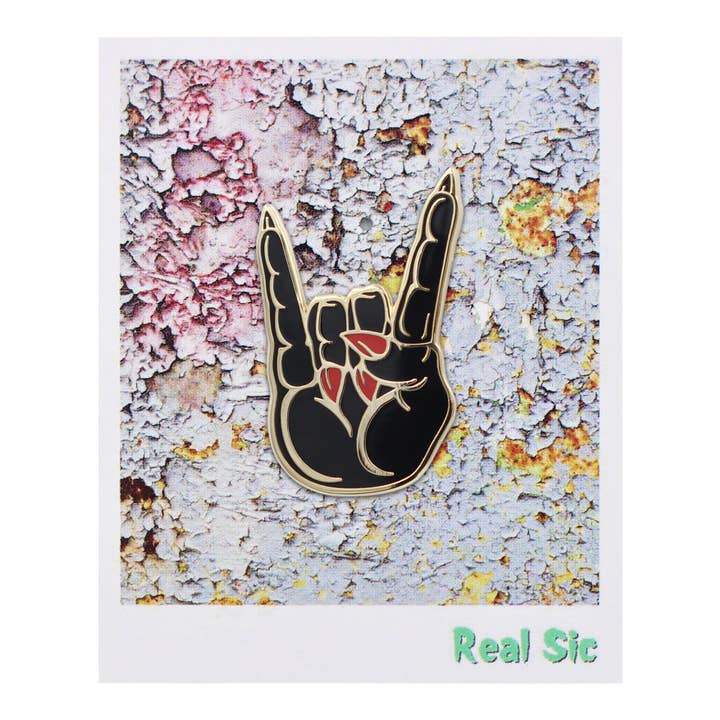 Real Sic - Wholesale Lapel Pin/Button - Hail Satan Horns Rock/Heavy Metal Hand Symbol Enamel Pin