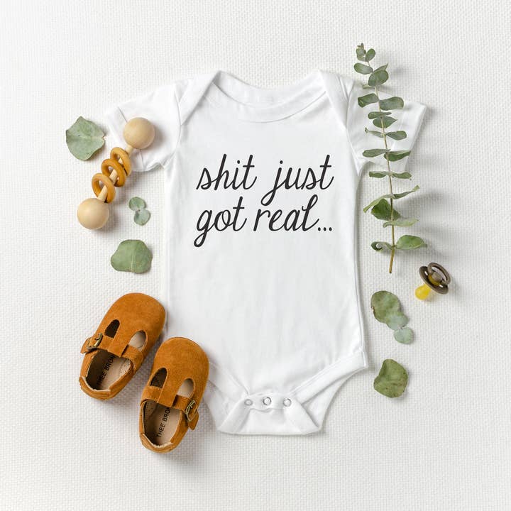 Funny Pregnancy Announcement Baby Shower Gift, Just Got Real for wholesale by Bump & Beyond Designs