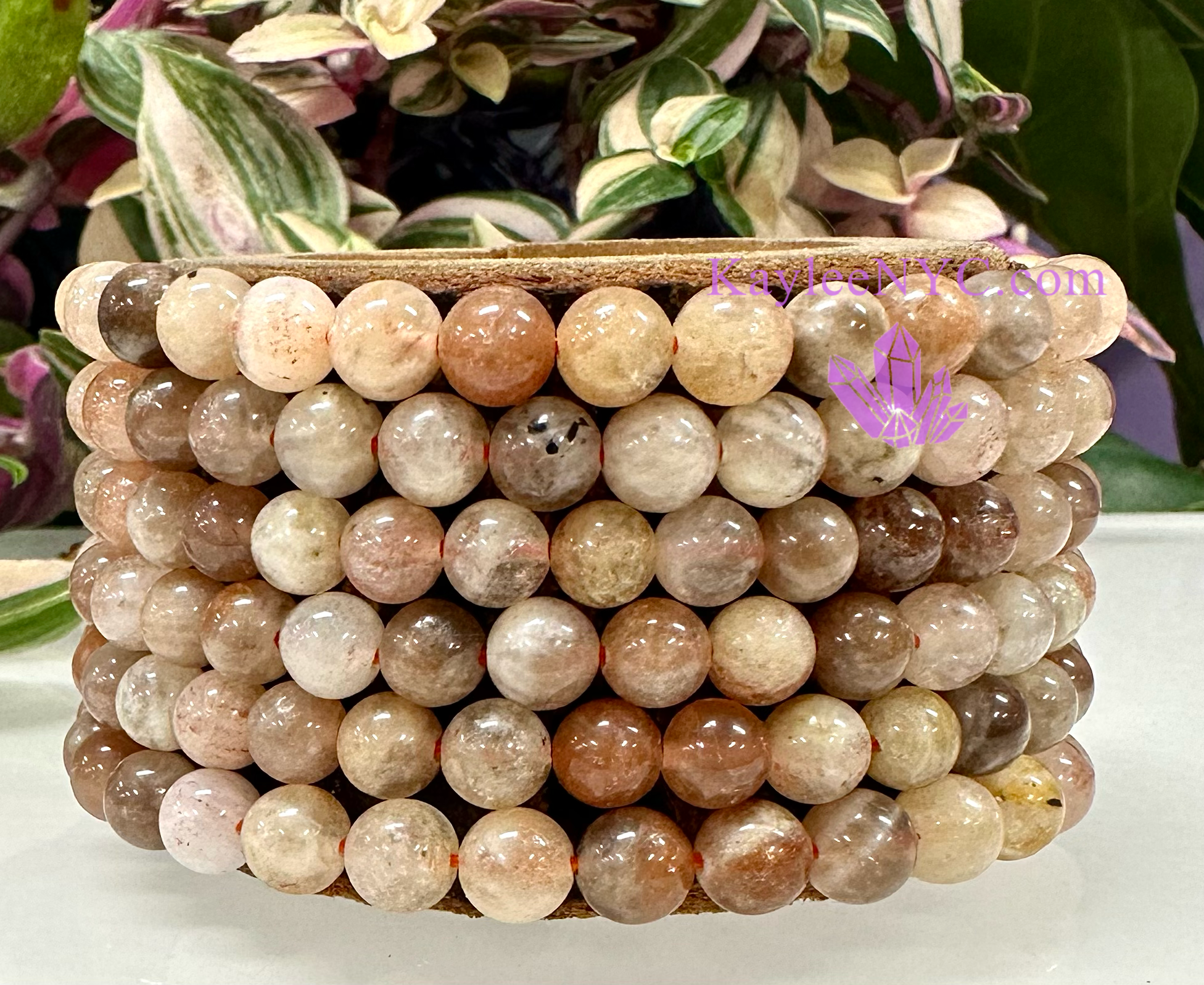 KayleeNYC - Wholesale Beaded Bracelet - 6mm Natural Sunstone 7.5” Stretch Bracelet0